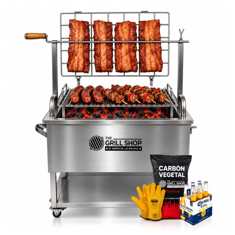 Caja China Grande 3 en 1 Acero inoxidable + Guantes + Carbón +Cerveza