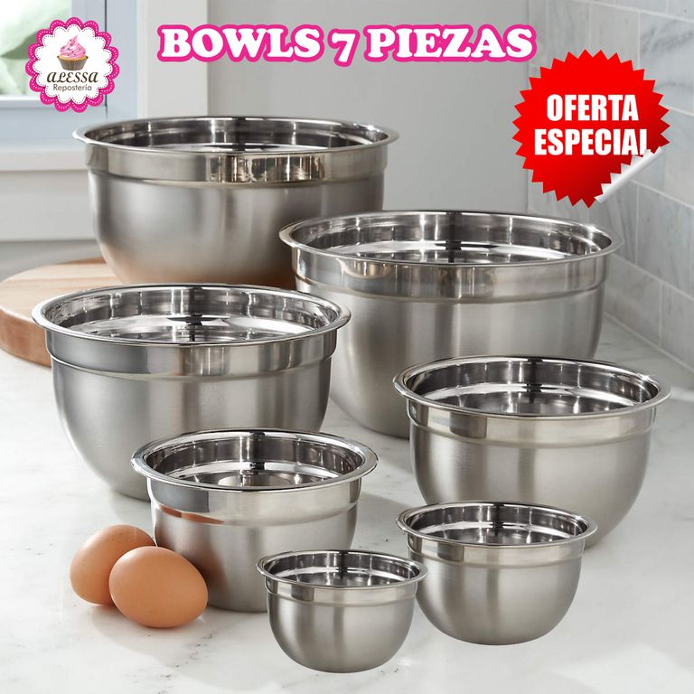 7 Bowls de Acero Inoxidable para Cocina Repostería de Alta Calidad