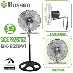 BOSSKO - Ventilador Semi Industrial 18 Pulgadas 3 en 1 200 Watts BK-8218VI/NG