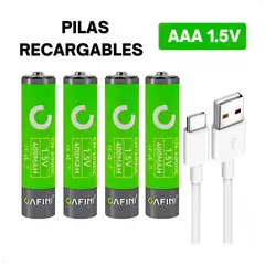 CAFINI - Cargador de Pilas 4 Pilas AAA y Cable de Carga