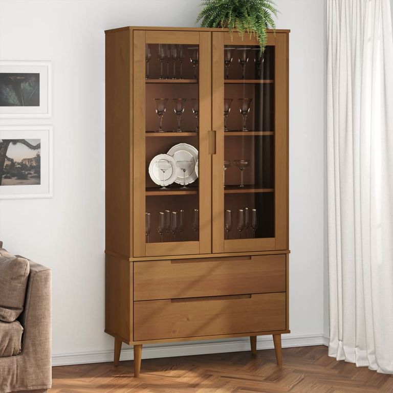 Vitrina Moderna Yerson color Marrón 2 puertas 2 cajones TU MESITA