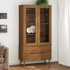 TU MESITA - Vitrina Moderna Yerson color Marrón 2 puertas 2 cajones