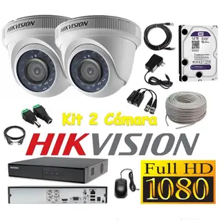 HIKVISION - Kit 2 Cámaras Seguridad Domo interior FULLHD 1tb + cable