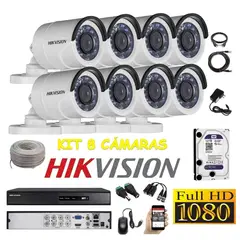 HIKVISION - Kit 8 Cámaras Seguridad Tubo Exterior FULLHD 1tb + cable