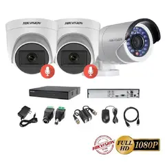 HIKVISION - Kit 3 Cámaras Seguridad FULLHD + AUDIO