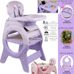 VOYAGE - Silla Carpeta 4 en 1 Donna Con platito legos y babero LILA