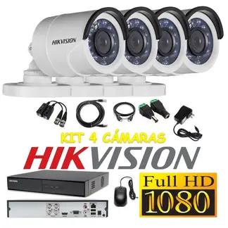 HIKVISION - Kit 4 Cámaras Seguridad Tubo FULLHD