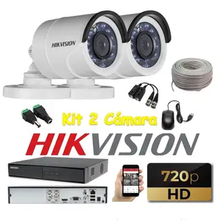 HIKVISION - Kit 2 Cámaras Seguridad Tubo Exterior HD + Cable