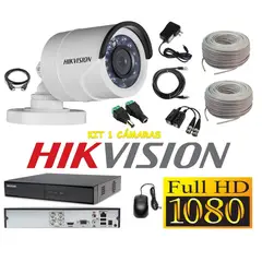 HIKVISION - Kit 1 Cámaras Seguridad Tubo Exteriror FULLHD + Cable