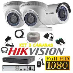 HIKVISION - Kit 3 Cámaras Seguridad FULLHD + Cable