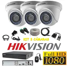 HIKVISION - Kit 3 Cámaras Seguridad Domo Interior FULLHD + Cable