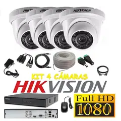 HIKVISION - Kit 4 Cámaras Seguridad Domo Interior FULLHD + Cable