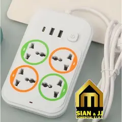 GENERICO - EXTENSION POWER SOCKET 4 TOMAS UNIVERSALES MAS 2 TOMAS USB MAS UNA TOMAS C 2METROS