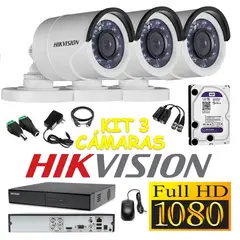 HIKVISION - Kit 3 Cámaras Seguridad Tubo FULLHD 1tb