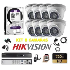 HIKVISION - Kit 8 Cámaras Seguridad Domo Interior HD 1tb
