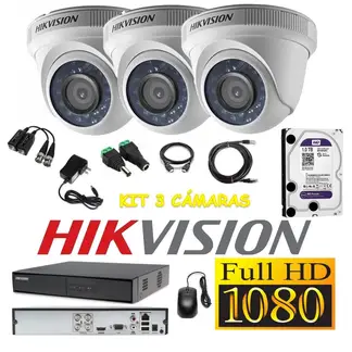 HIKVISION - Kit 3 Cámaras Seguridad Domo FULLHD 1tb