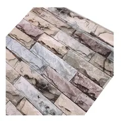 GENERICO - PAPEL TAPIZ LADRILLO MARRON-ACERO 3D ADHESIVA SET X10UNIDADES