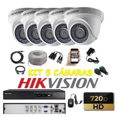 HIKVISION - Kit 5 Cámaras Seguridad Domo Interior HD + Cable