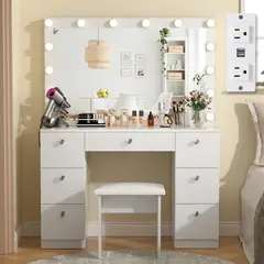 VENTITAS HOME - Tocador + Espejo + Banco Rosemary Color Blanco