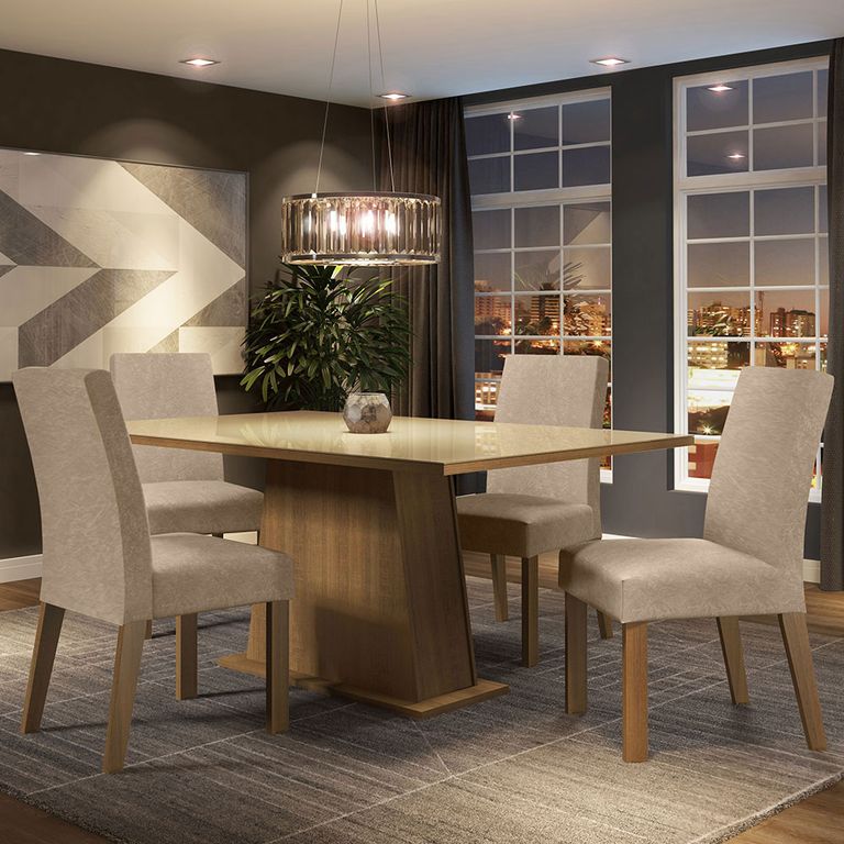 Juego de Comedor Sabrina con 4 Sillas - Tablero de Madera y Cristal