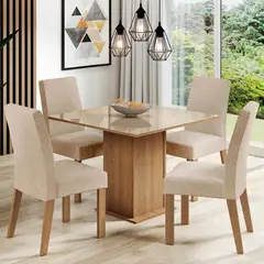 MADESA - Juego de Comedor Evelin con 4 Sillas - Tablero de Madera y Cristal