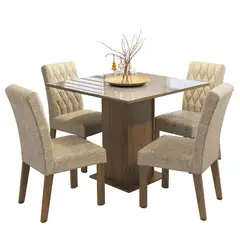 MADESA - Juego de Comedor Anaju con 4 Sillas - Tablero de Madera y Cristal