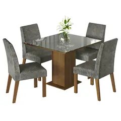 MADESA - Juego de Comedor Anne con 4 Sillas - Tablero de Madera y Cristal