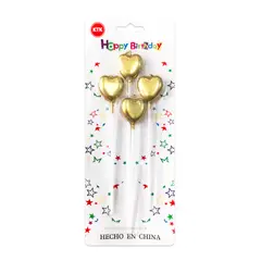 KTK - Velas Dorado de Corazón para Cumpleaños Set de 4
