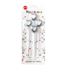 KTK - Velas Plateado de Corazón para Cumpleaños Set de 4