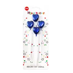 KTK - Velas Azul de Corazón para Cumpleaños Set de 4