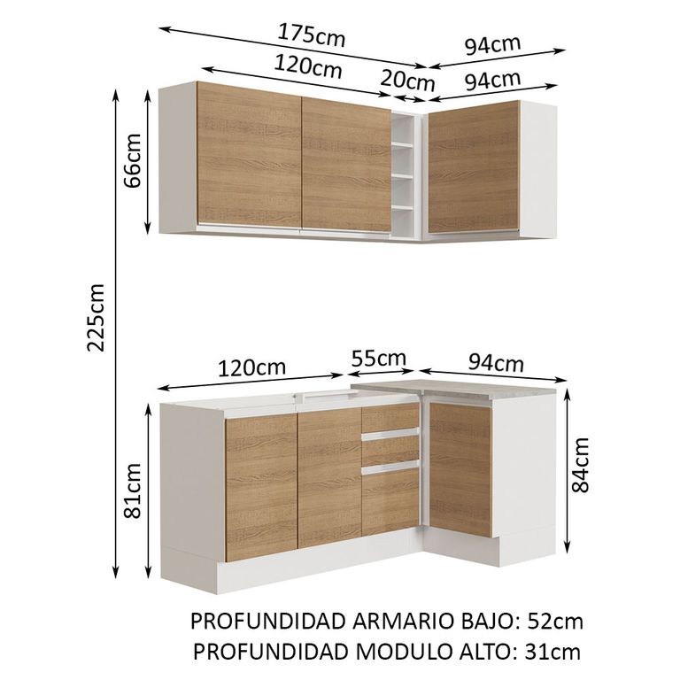Mueble de Cocina Integral de Esquina Glamy 269 cm