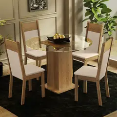 MADESA - Juego de Comedor Beta con 4 Sillas - Encimera Redonda de Cristal