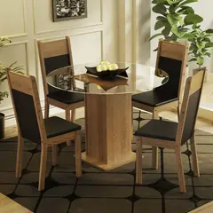 MADESA - Juego de Comedor Beta con 4 Sillas - Encimera Redonda de Cristal