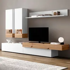 VENTITAS HOME - Mesa de TV Flotante 75” Georgia Color Blanco y Rovere