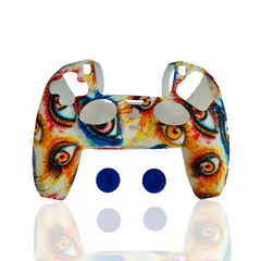 GENERICO - FUNDA SILICONA + 2 THUMB MANDO PS5 BLANCO ARTE DE OJOS