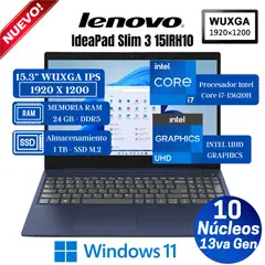 LENOVO - Laptop Lenovo IdeaPad Slim 3 15IRH10 15.3" WUXGA IPS, Core i7-13620H, Ram 24GB, Ssd 1 TB, Win 11 Pro