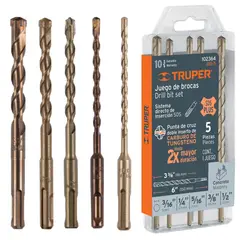 TRUPER - Juego de 5 brocas para concreto SDS Plus,