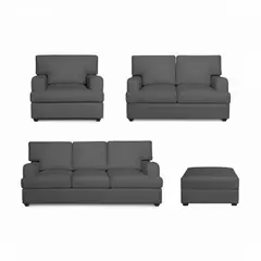 GENERICO - Juego de Sala Athina 3-2-1 + Banqueta Gris Oscuro