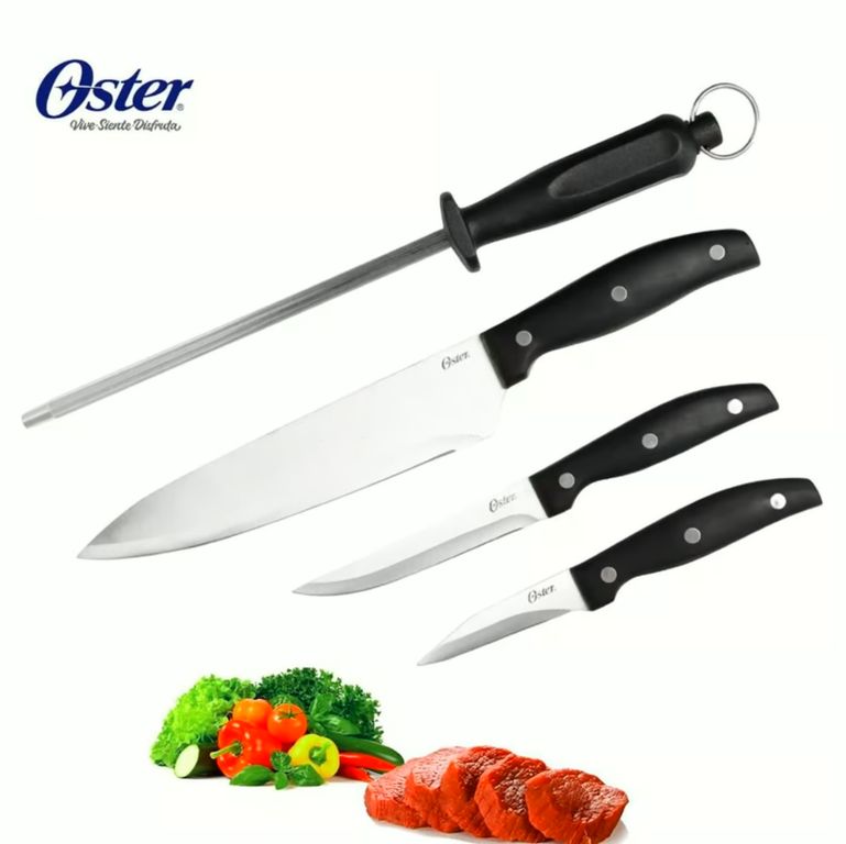 Juego Cuchillos 4 Piezas con Afilador Acero Inoxidable Oster Granger