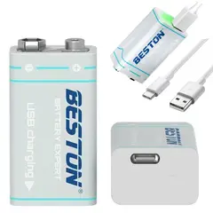 BESTON - Bateria de Litio Pila 9V Recargable USB tipo C 1000Mah