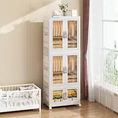 GENERICO - Ropero de 1 cuerpo plegable con cajones y colgadores Crema 179 cm