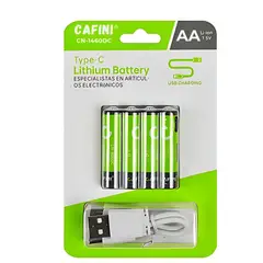 CAFINI - Pilas recargables AA Pack de 4 unidades Carga tipo C-1000 Ciclos
