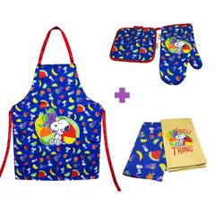SNOOPY - Set de cocina 3pzs Mandil secadores y guante Azul
