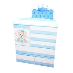 GENERICO - Cama Cuna de 1 1/2 Plz.  oso rey celeste y blanco