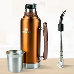 STANLEY - Termo de Bebida Mate System Dorado Stanley 1.2 L + Bombilla Negro