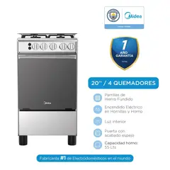 MIDEA - Cocina a Gas 4 Quemadores MGS20F0LJAGG Silver