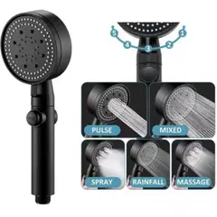 GENERICO - Ducha Teléfono 5 en 1, Negro Mate, Multifuncional, Ahorro de Agua
