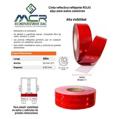 GENERICO - Cinta reflectiva reflejante ROJO 45 metros para autos camiónes