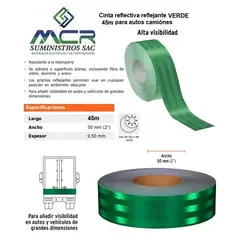 GENERICO - Cinta reflectiva reflejante VERDE 45 metros para autos camiónes
