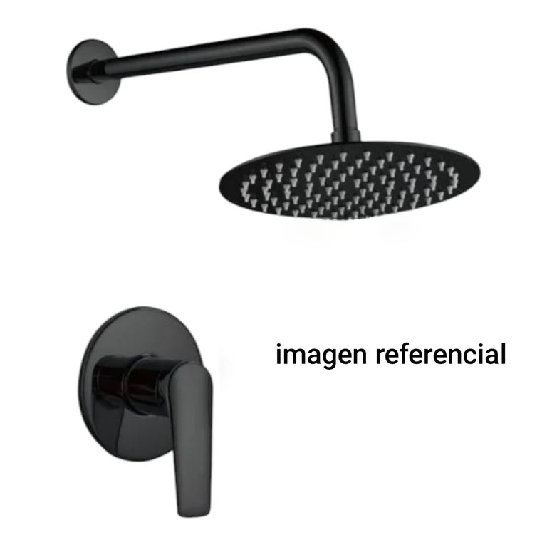 Combo Set Mezcladora Redonda Ducha 30cm Completa Negro Mate